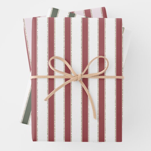 Green Blush Pink Red White Gold Stripes Christmas Geschenkpapier Set (Beispiel)