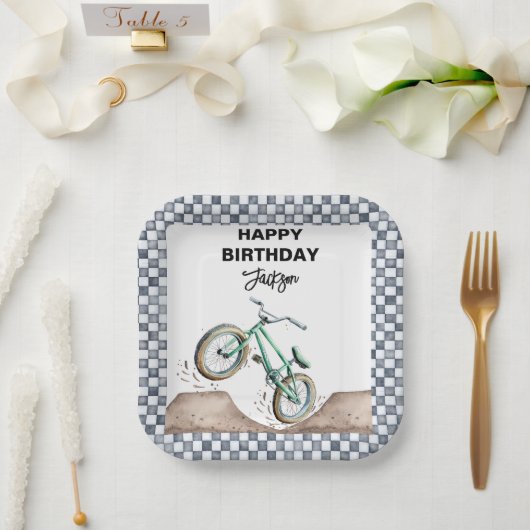 Green BMX Dirt bike birthday Pappteller (Hochzeit)