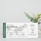 Green Boarding Pass Hochzeit RSVP Gehäuse Karte (Stehend Vorderseite)