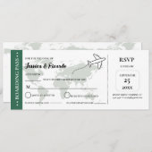 Green Boarding Pass Hochzeit RSVP Gehäuse Karte (Vorne/Hinten)