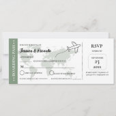 Green Boarding Pass Hochzeit RSVP Gehäuse Karte (Vorderseite)