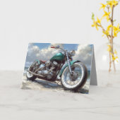 Green Bobber Motorrad Card - Beach Background Karte (Gelbe Blume)