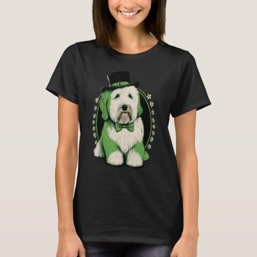 Green Bobtail shamrock St Patricks Day Old English T-Shirt (Vorderseite)