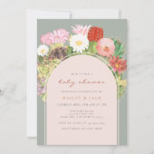 Green Boho Arch Cactus Bloom Desert Baby Shower Einladung (Vorderseite)