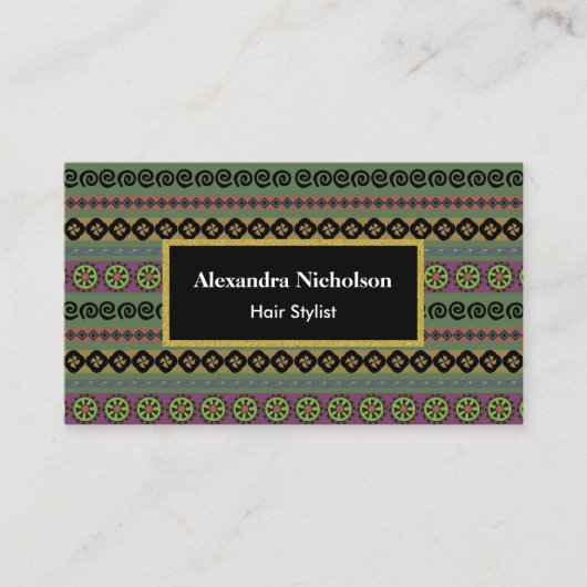 Green Boho Aztec Pattern Hipster Tribal Visitenkarte (Vorderseite)