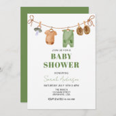 Green Boho Baby Clothes Babydusche Einladung (Vorne/Hinten)