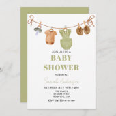 Green Boho Baby Kleidung Mädchen Dusche Baby Einladung (Vorne/Hinten)