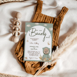 Green Boho Bear Baby Dusche Einladung