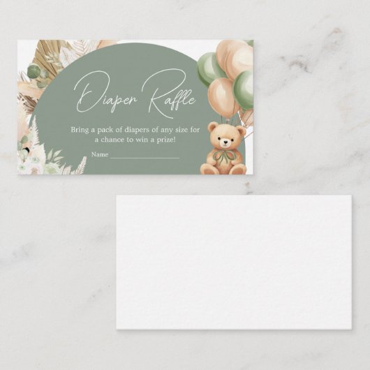 Green Boho Bear Balloon Baby Dusche Winzer Windeln Begleitkarte (Vorne/Hinten)