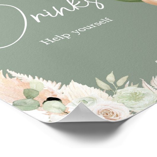 Green Boho Bear Balloon Baby Shower Drinks Poster (Ecke)