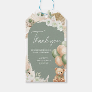 Green Boho Bear Balloon Baby Shower Fevor Tags Geschenkanhänger