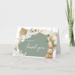 Green Boho Bear Balloon Babydusche Dankeskarte