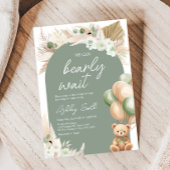 Green Boho Bear Balloon Babydusche Einladung