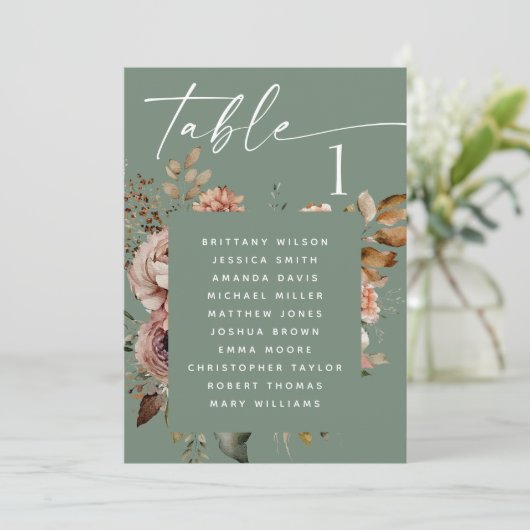 Green Boho Blues Hochzeitsdiagramm Einladung (Stehend Vorderseite)