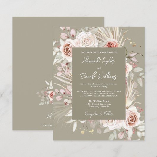 Green Boho Blumenzwiebeleinladung (Vorne/Hinten)