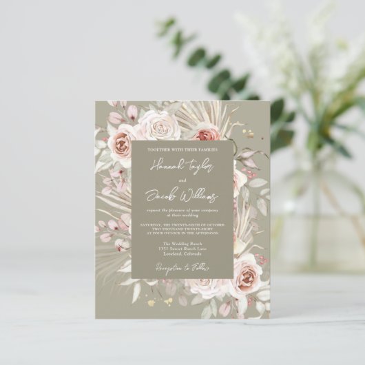 Green Boho Blumenzwiebeleinladung (Stehend Vorderseite)