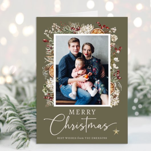 Green Boho Botanische Weihnachtskarte Karte