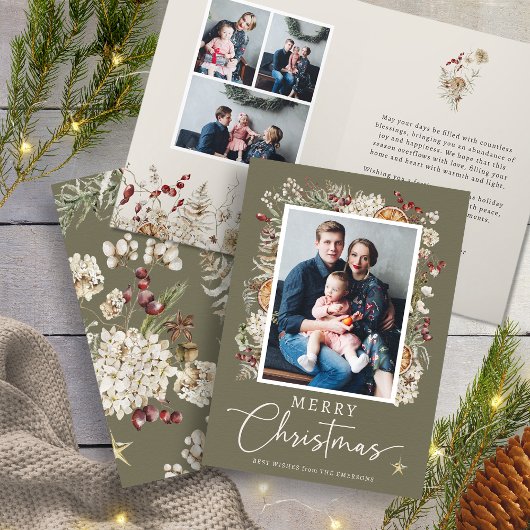 Green Boho Botanische Weihnachtskarte Karte