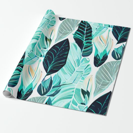Green boho Design Blattmuster Geschenkpapier (Ungerollt)