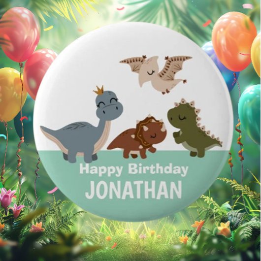 Green Boho Dinosaur Button