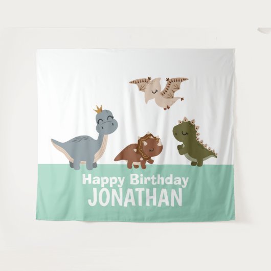 Green Boho Dinosaurier Hintergrund Wandteppich (Vorderseite (Horizontal))