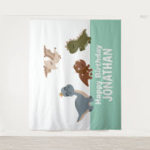 Green Boho Dinosaurier Hintergrund Wandteppich (Vorderseite)