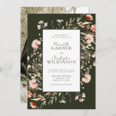Green Boho Floral Foto Hochzeit Einladung (Vorne/Hinten)