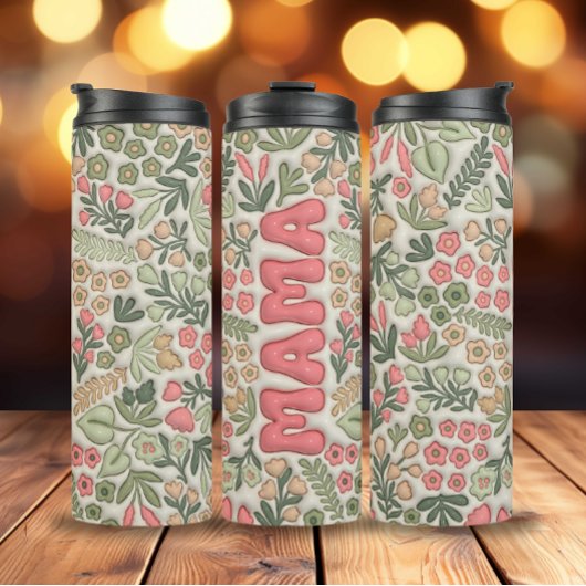 Green Boho Floral Mama Thermosbecher