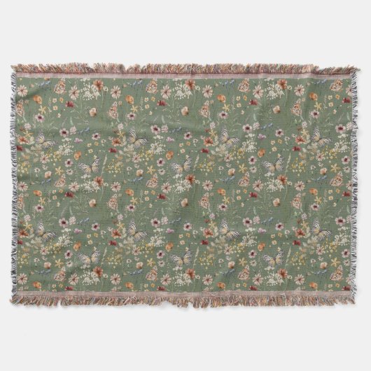 Green Boho Floral Throw Blanket Decke (Vorderseite)