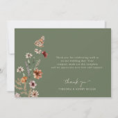 Green Boho Floral Wedding Danke Karte (Rückseite)