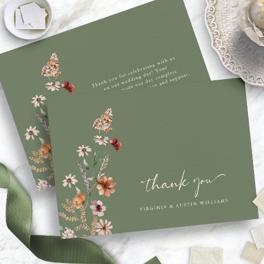 Green Boho Floral Wedding Danke Karte