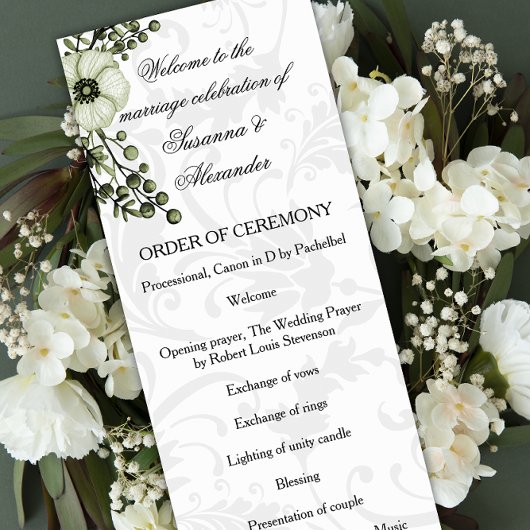 Green Boho Floral Wreath Wedding Programm