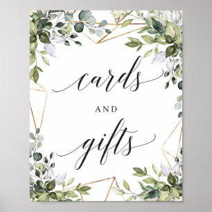 Green boho foliage Goldkarten und Geschenkzeichen Poster