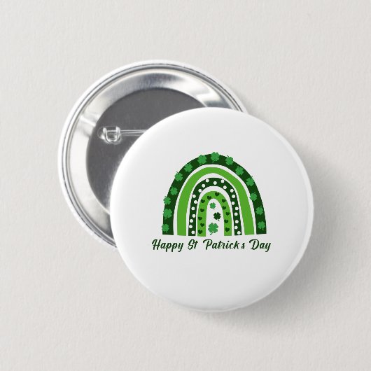 Green Boho Kleeblatt Rainbow St. Patrick's Day Button (Vorne & Hinten)