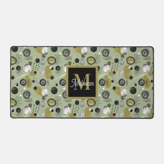 Green Boho Pattern Monogram Name  Schreibtischunterlage (Vorderseite)