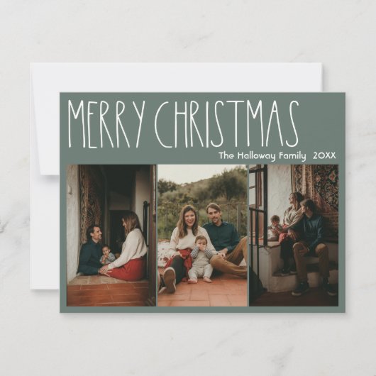 Green Boho Polka Dot Weihnachten Drei-Foto (Vorderseite)
