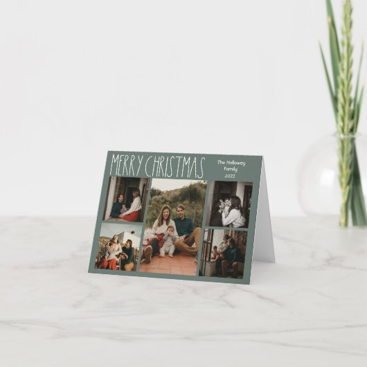 Green Boho Polka Dot Weihnachten faltete fünf Foto (Vorderseite)