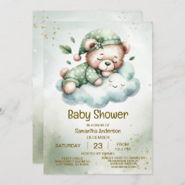 Green Boho Schlafteddy Bear Niedlich Babydusche Einladung