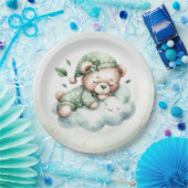 Green Boho Schlafteddy Bear Niedlich Babydusche Pappteller (Party)