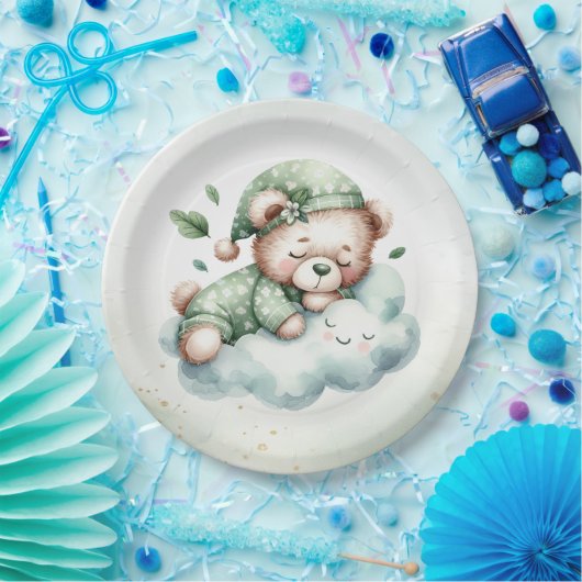 Green Boho Schlafteddy Bear Niedlich Babydusche Pappteller (Party)