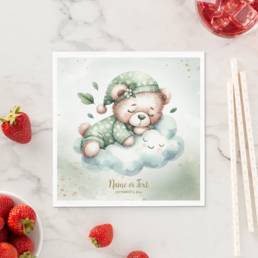 Green Boho Schlafteddy Bear Niedlich Babydusche Serviette (Beispiel)