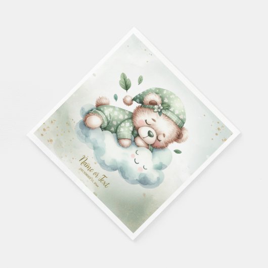 Green Boho Schlafteddy Bear Niedlich Babydusche Serviette (Ecke)