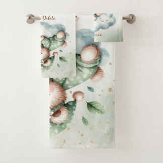 Green Boho Sleeping Teddy Bär Niedlich Badhandtuch Set