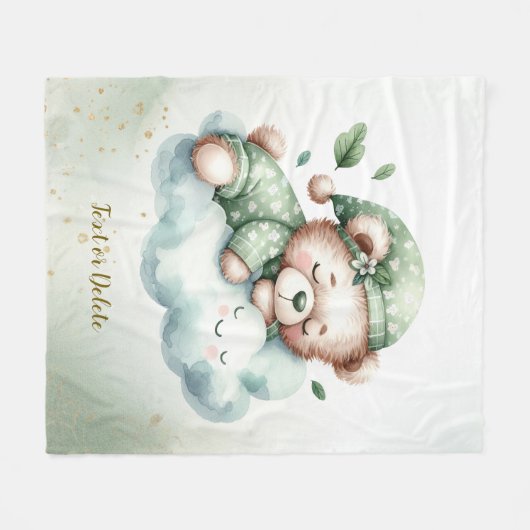 Green Boho Sleeping Teddy Bär Niedlich Fleecedecke (Vorderseite (Horizontal))