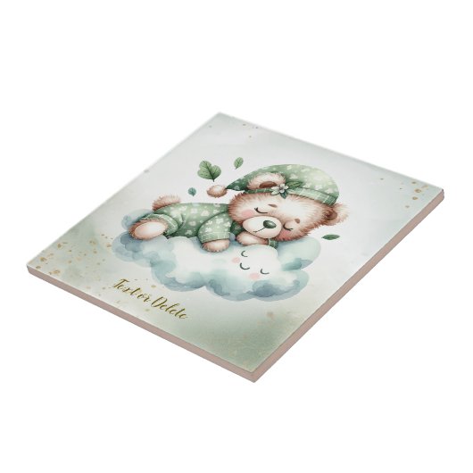 Green Boho Sleeping Teddy Bär Niedlich Fliese (Seite)