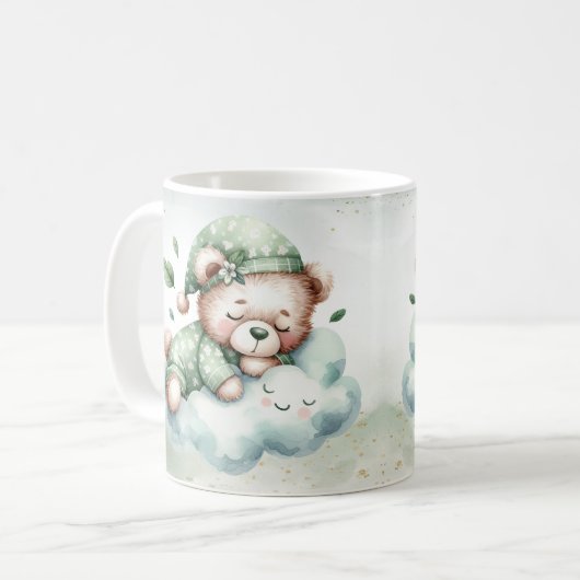 Green Boho Sleeping Teddy Bär Niedlich Kaffeetasse (Vorderseite Links)
