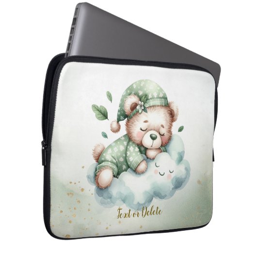 Green Boho Sleeping Teddy Bär Niedlich Laptopschutzhülle (Vorne Rechts)