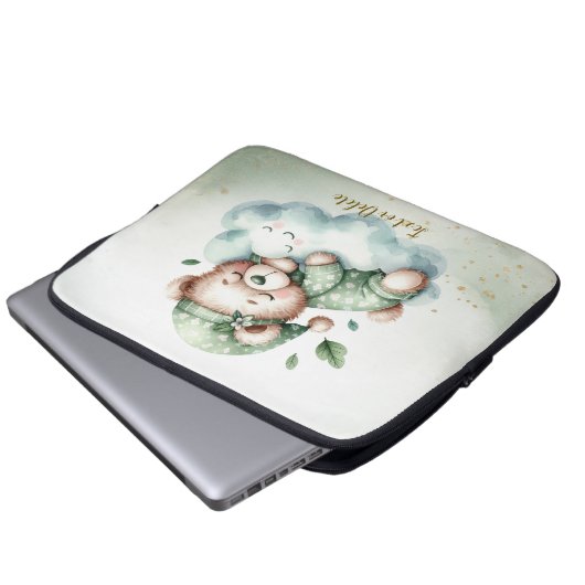 Green Boho Sleeping Teddy Bär Niedlich Laptopschutzhülle (Vorne Knopf)