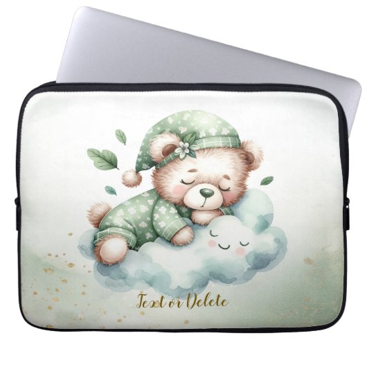 Green Boho Sleeping Teddy Bär Niedlich Laptopschutzhülle (Vorderseite)