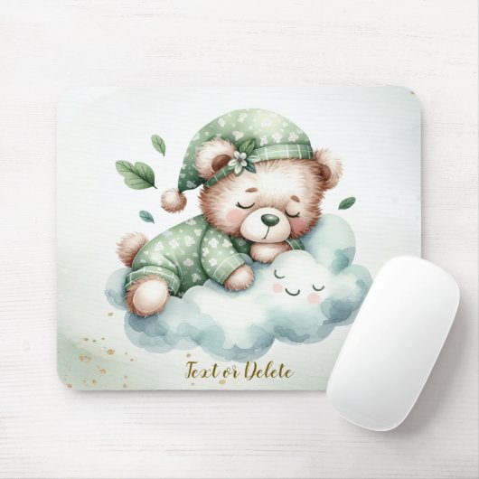 Green Boho Sleeping Teddy Bär Niedlich Mousepad (Mit Mouse)